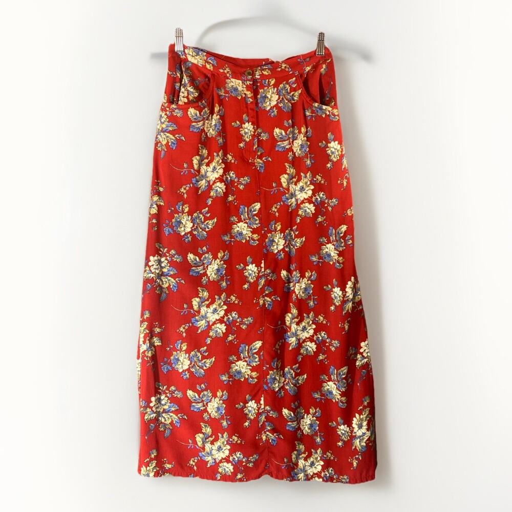 Vtg Liz Claiborne Cottagecore Skirt Sz Small Midi Pockets 90s Boho Modest Floral